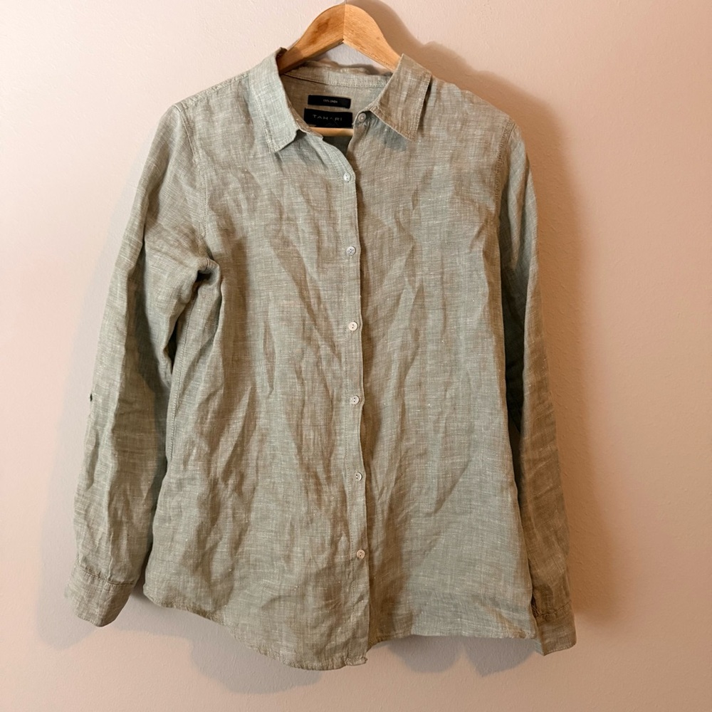 Tahari 100% Linen Shirt in Sage